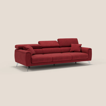 Caravaggio divano con 3 sedute allungabili indipendenti e poggiatesta reclinabili in tessuto impermeabile T02 rosso