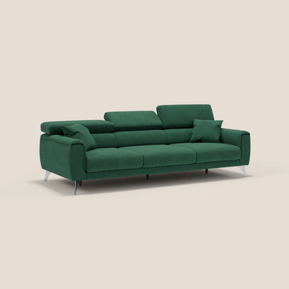 Caravaggio divano con 3 sedute allungabili indipendenti e poggiatesta reclinabili in tessuto impermeabile T02 verde