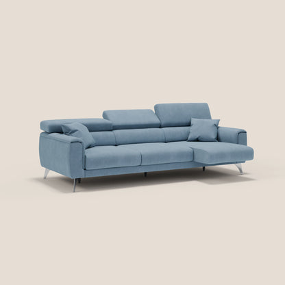 Divano Caravaggio con 3 sedute allungabili indipendenti e poggiatesta reclinabili in tessuto impermeabile T02 carta da zucchero