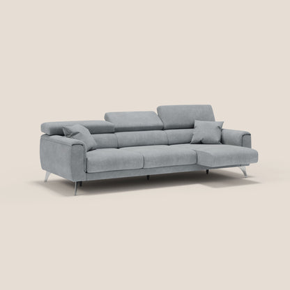 Caravaggio divano con 3 sedute allungabili indipendenti e poggiatesta reclinabili in tessuto impermeabile T02 grigio chiaro