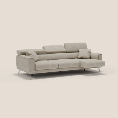 Caravaggio divano con 3 sedute allungabili indipendenti e poggiatesta reclinabili in tessuto impermeabile T02 panna