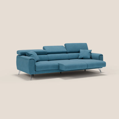 Caravaggio divano con 3 sedute allungabili indipendenti e poggiatesta reclinabili in tessuto impermeabile T02 azzurro