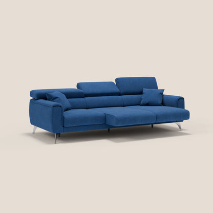 Caravaggio divano con 3 sedute allungabili indipendenti e poggiatesta reclinabili in tessuto impermeabile T02 blu