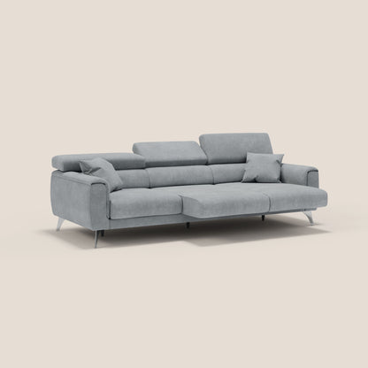 Caravaggio divano con 3 sedute allungabili indipendenti e poggiatesta reclinabili in tessuto impermeabile T02 grigio chiaro