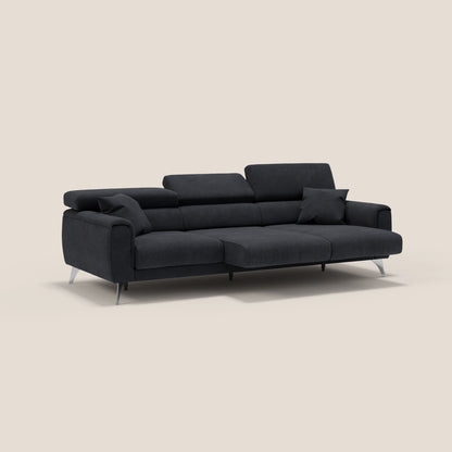 Divano Caravaggio con 3 sedute allungabili indipendenti e poggiatesta reclinabili in tessuto impermeabile T02 nero