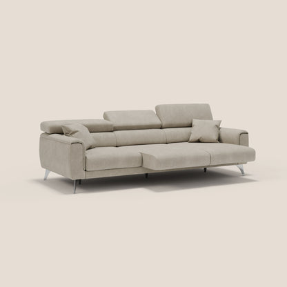 Caravaggio divano con 3 sedute allungabili indipendenti e poggiatesta reclinabili in tessuto impermeabile T02 panna