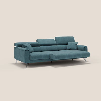 Divano Caravaggio con 3 sedute allungabili indipendenti e poggiatesta reclinabili in tessuto impermeabile T02 petrolio