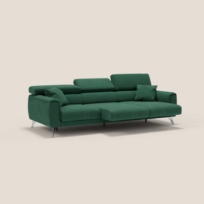Caravaggio divano con 3 sedute allungabili indipendenti e poggiatesta reclinabili in tessuto impermeabile T02 verde