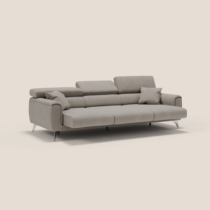 Caravaggio divano con 3 sedute allungabili indipendenti e poggiatesta reclinabili in tessuto impermeabile T02 beige