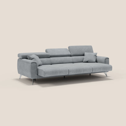 Caravaggio divano con 3 sedute allungabili indipendenti e poggiatesta reclinabili in tessuto impermeabile T02 grigio chiaro