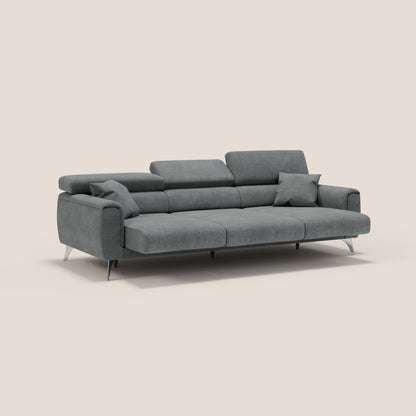Caravaggio divano con 3 sedute allungabili indipendenti e poggiatesta reclinabili in tessuto impermeabile T02 grigio