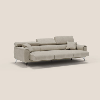 Caravaggio divano con 3 sedute allungabili indipendenti e poggiatesta reclinabili in tessuto impermeabile T02 panna