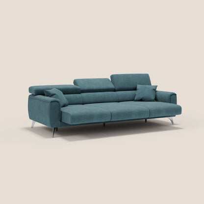 Divano Caravaggio con 3 sedute allungabili indipendenti e poggiatesta reclinabili in tessuto impermeabile T02 petrolio