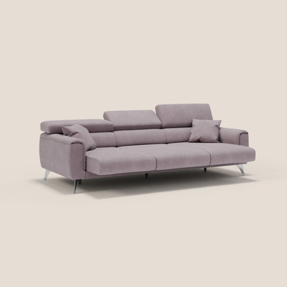 Caravaggio divano con 3 sedute allungabili indipendenti e poggiatesta reclinabili in tessuto impermeabile T02 rosa