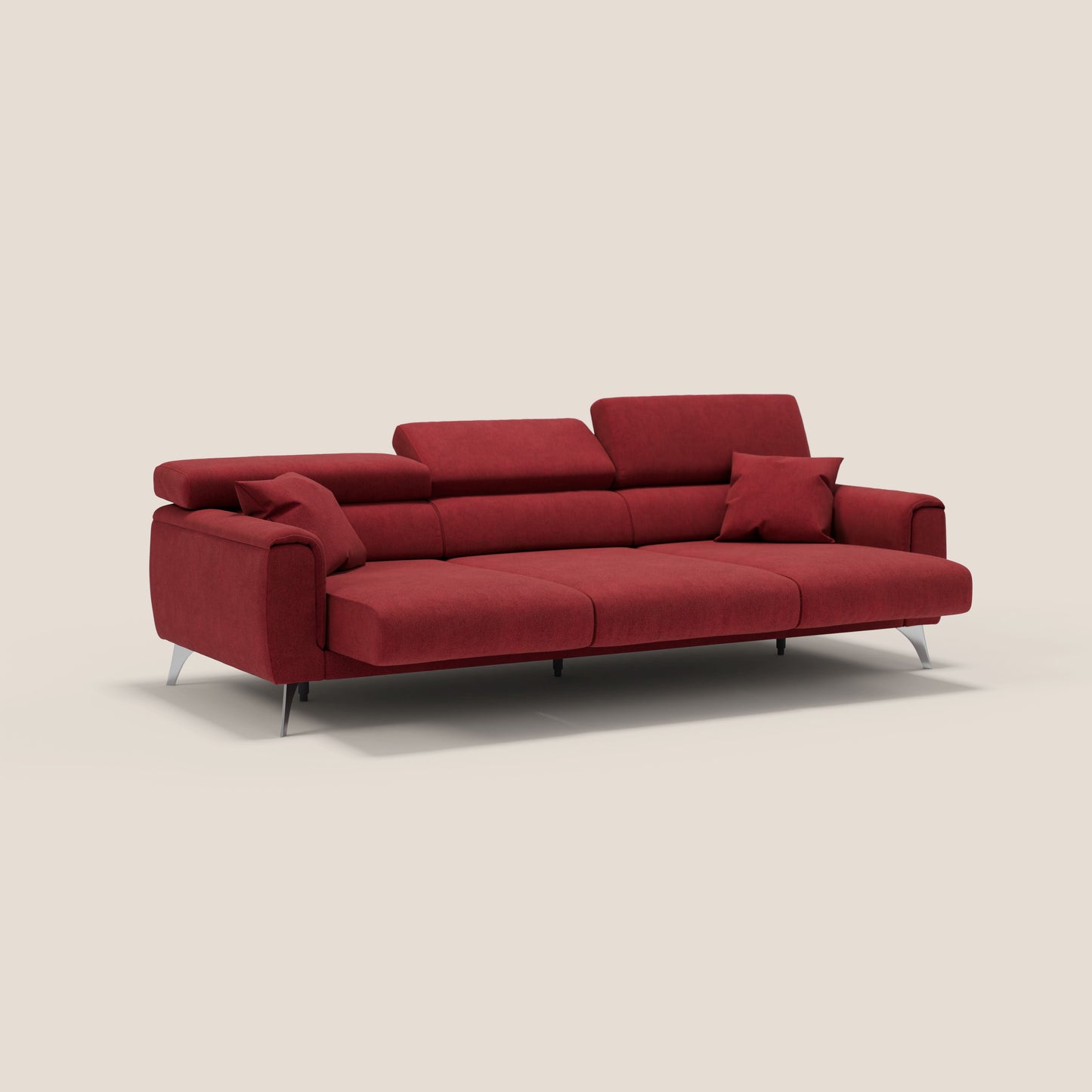 Caravaggio divano con 3 sedute allungabili indipendenti e poggiatesta reclinabili in tessuto impermeabile T02 rosso