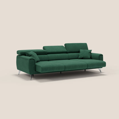 Caravaggio divano con 3 sedute allungabili indipendenti e poggiatesta reclinabili in tessuto impermeabile T02 verde