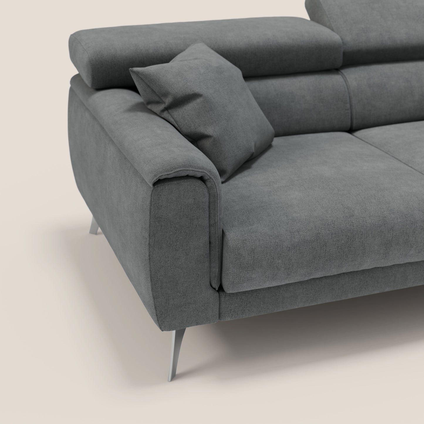 Caravaggio divano con 3 sedute allungabili indipendenti e poggiatesta reclinabili in tessuto impermeabile T02 grigio