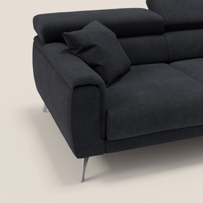 Divano Caravaggio con 3 sedute allungabili indipendenti e poggiatesta reclinabili in tessuto impermeabile T02 nero