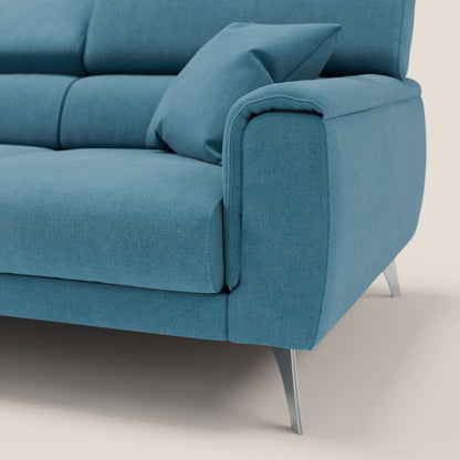 Caravaggio divano con 3 sedute allungabili indipendenti e poggiatesta reclinabili in tessuto impermeabile T02 azzurro