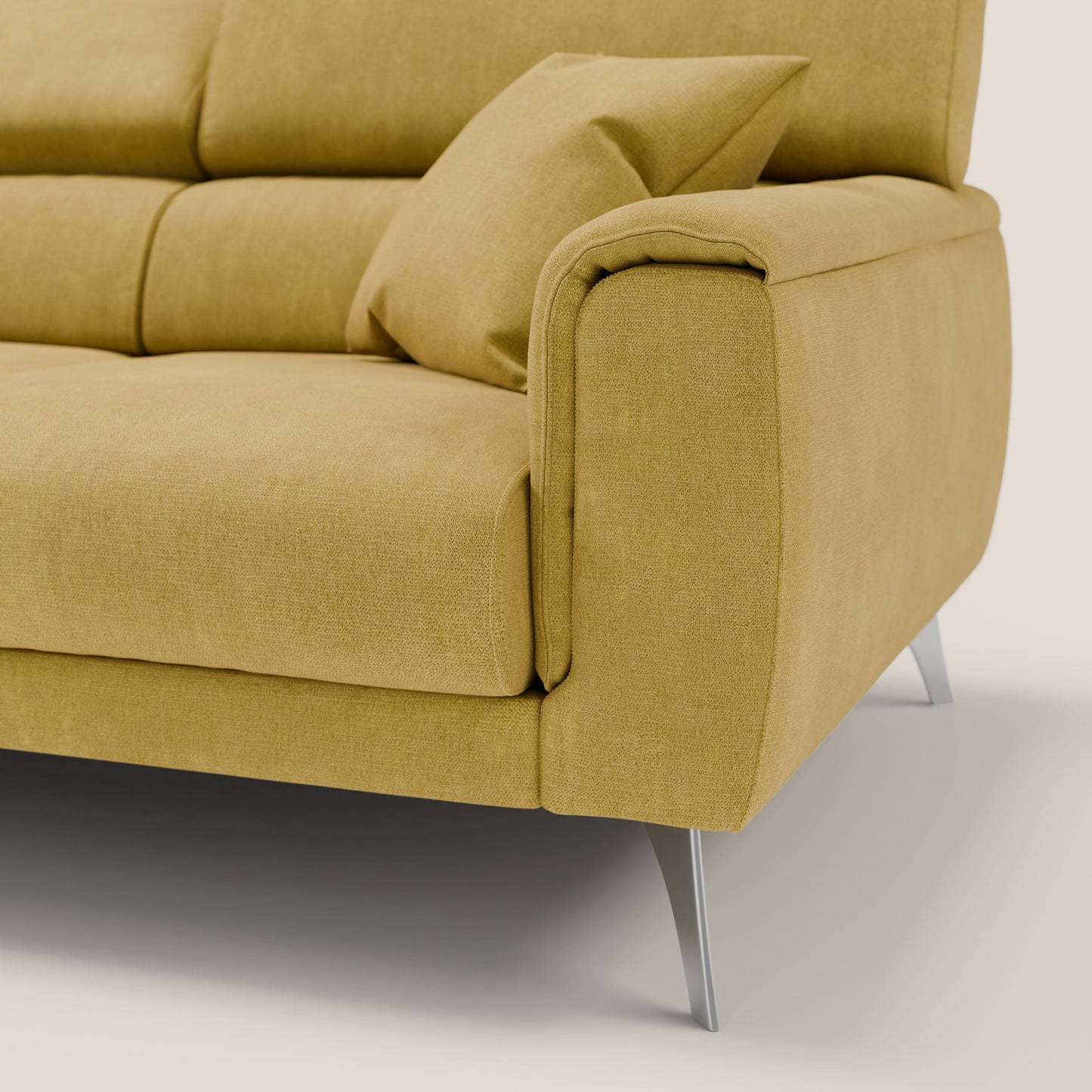 Caravaggio divano con 3 sedute allungabili indipendenti e poggiatesta reclinabili in tessuto impermeabile T02 giallo