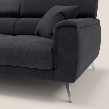 Divano Caravaggio con 3 sedute allungabili indipendenti e poggiatesta reclinabili in tessuto impermeabile T02 nero