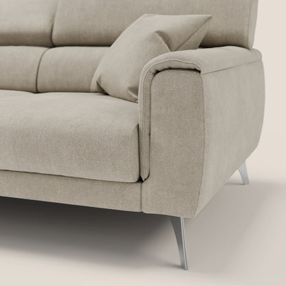 Caravaggio divano con 3 sedute allungabili indipendenti e poggiatesta reclinabili in tessuto impermeabile T02 panna