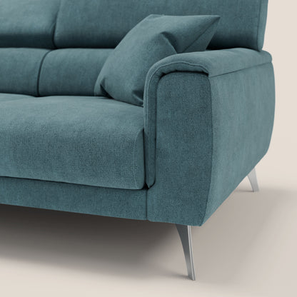 Divano Caravaggio con 3 sedute allungabili indipendenti e poggiatesta reclinabili in tessuto impermeabile T02 petrolio