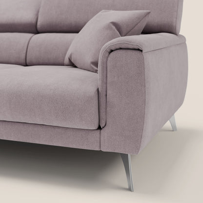 Caravaggio divano con 3 sedute allungabili indipendenti e poggiatesta reclinabili in tessuto impermeabile T02 rosa