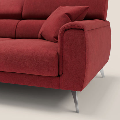 Caravaggio divano con 3 sedute allungabili indipendenti e poggiatesta reclinabili in tessuto impermeabile T02 rosso