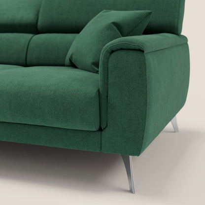 Caravaggio divano con 3 sedute allungabili indipendenti e poggiatesta reclinabili in tessuto impermeabile T02 verde