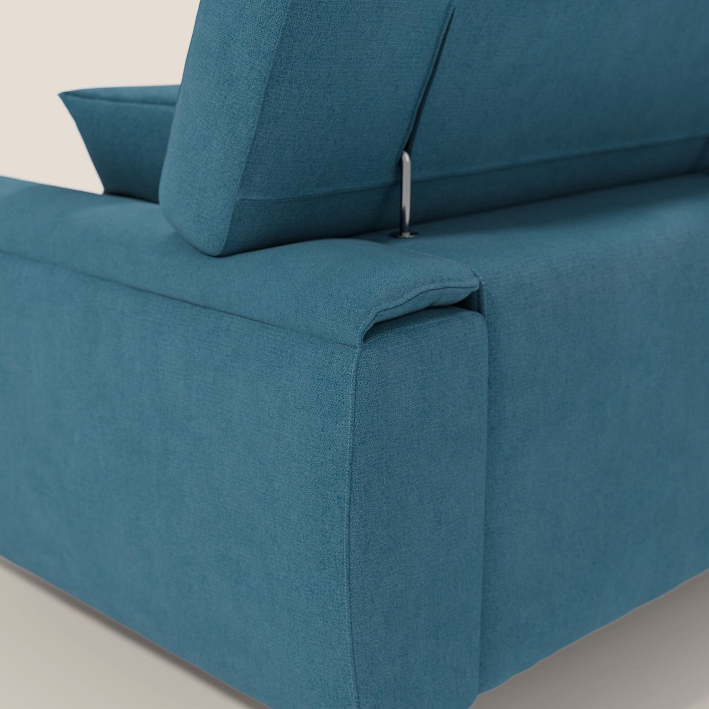 Caravaggio divano con 3 sedute allungabili indipendenti e poggiatesta reclinabili in tessuto impermeabile T02 azzurro