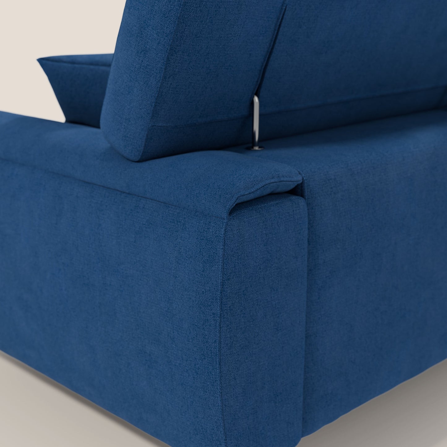 Caravaggio divano con 3 sedute allungabili indipendenti e poggiatesta reclinabili in tessuto impermeabile T02 blu