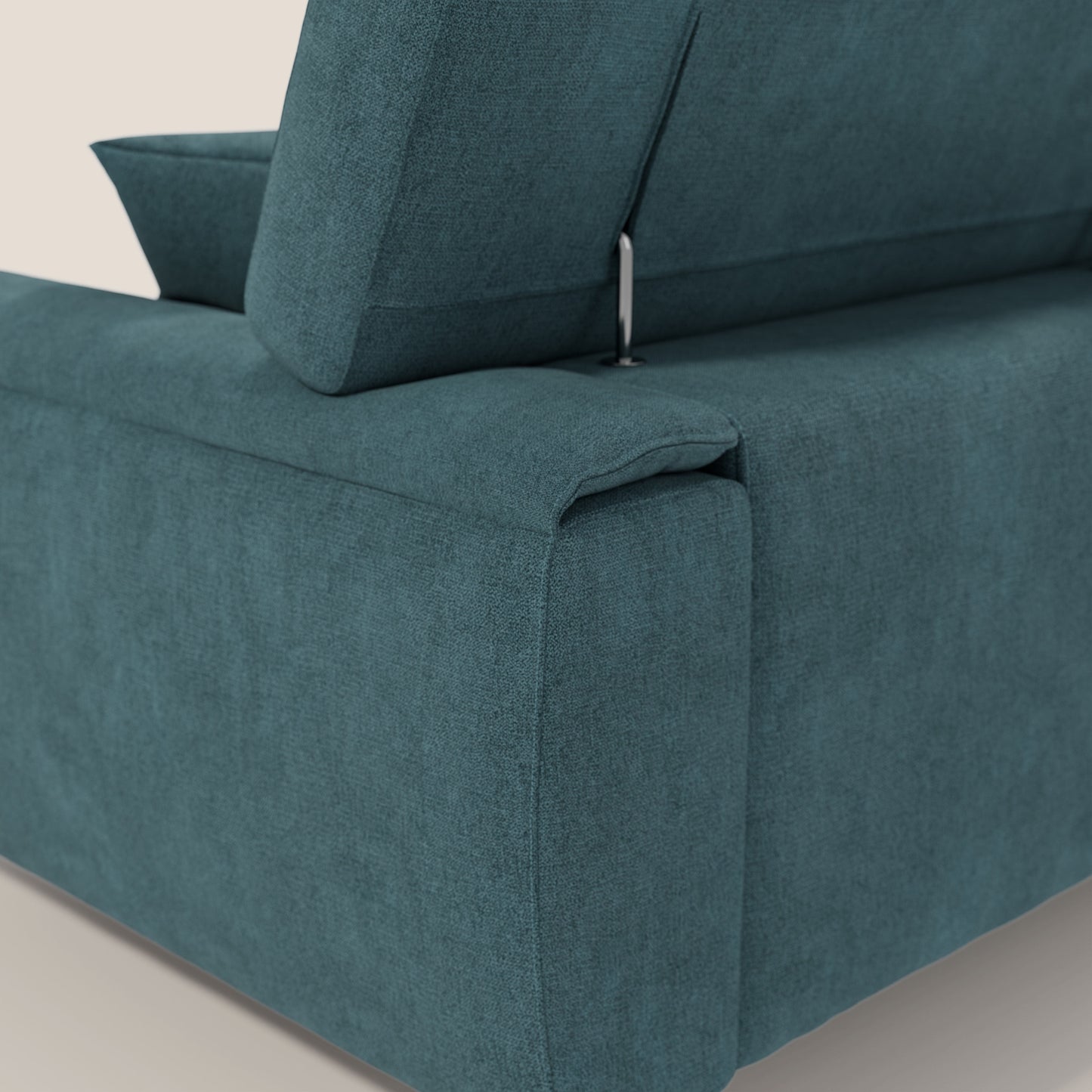 Divano Caravaggio con 3 sedute allungabili indipendenti e poggiatesta reclinabili in tessuto impermeabile T02 petrolio