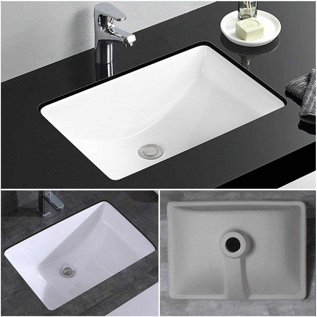 CB HOME 20'' x 14'' Undermount Bathroom Vanity Sink, Rectangle White Ceramic Bathroom Sink-(20-5/8''x14-1/2''x8-1/4'')