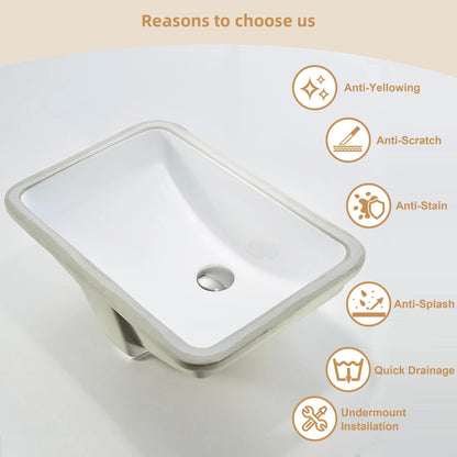 CB HOME 20'' x 14'' Undermount Bathroom Vanity Sink, Rectangle White Ceramic Bathroom Sink-(20-5/8''x14-1/2''x8-1/4'')
