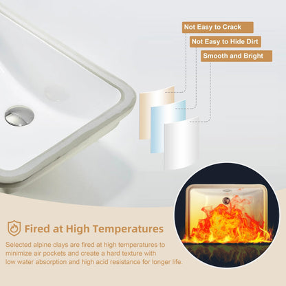 CB HOME 20'' x 14'' Undermount Bathroom Vanity Sink, Rectangle White Ceramic Bathroom Sink-(20-5/8''x14-1/2''x8-1/4'')