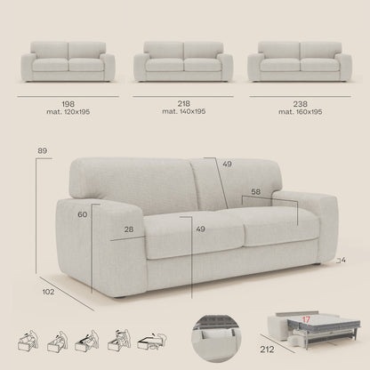 Cloud Divano letto materasso H17 cm dai morbidi cuscini in tessuto impermeabile T06 blu 