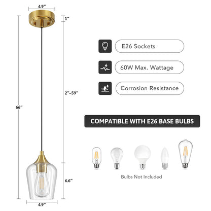 CO-Z 1 Light Pendant Light Fixture with Adjustable Height