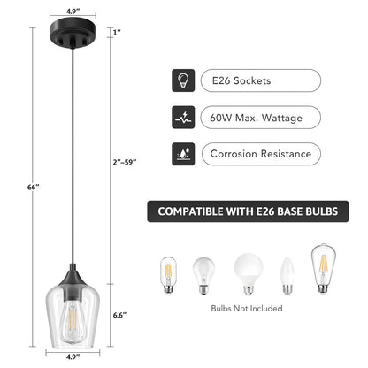 CO-Z 1 Light Pendant Light Fixture with Adjustable Height