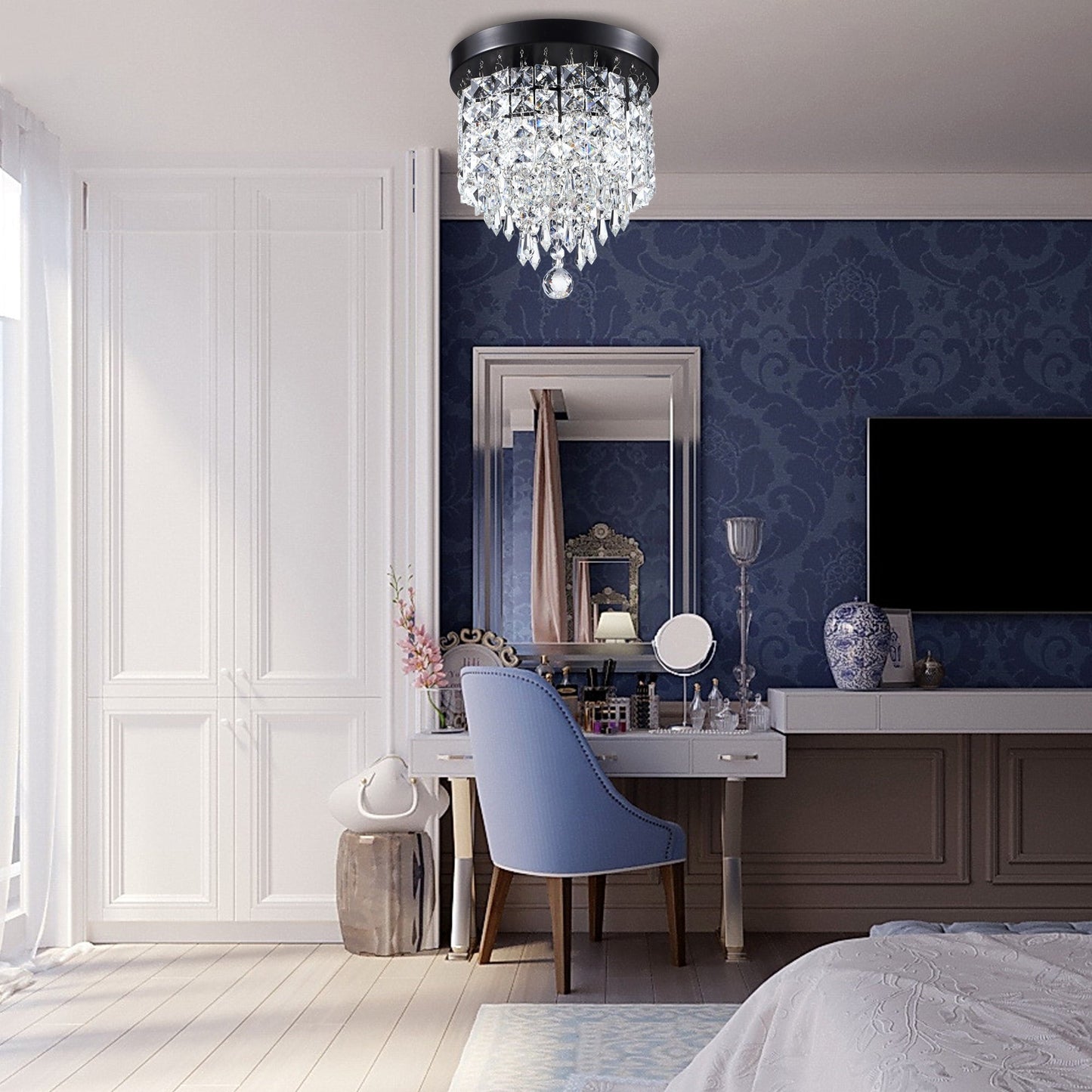 CO-Z 3-light Mini Crystal Chandelier with Raindrop Crystals