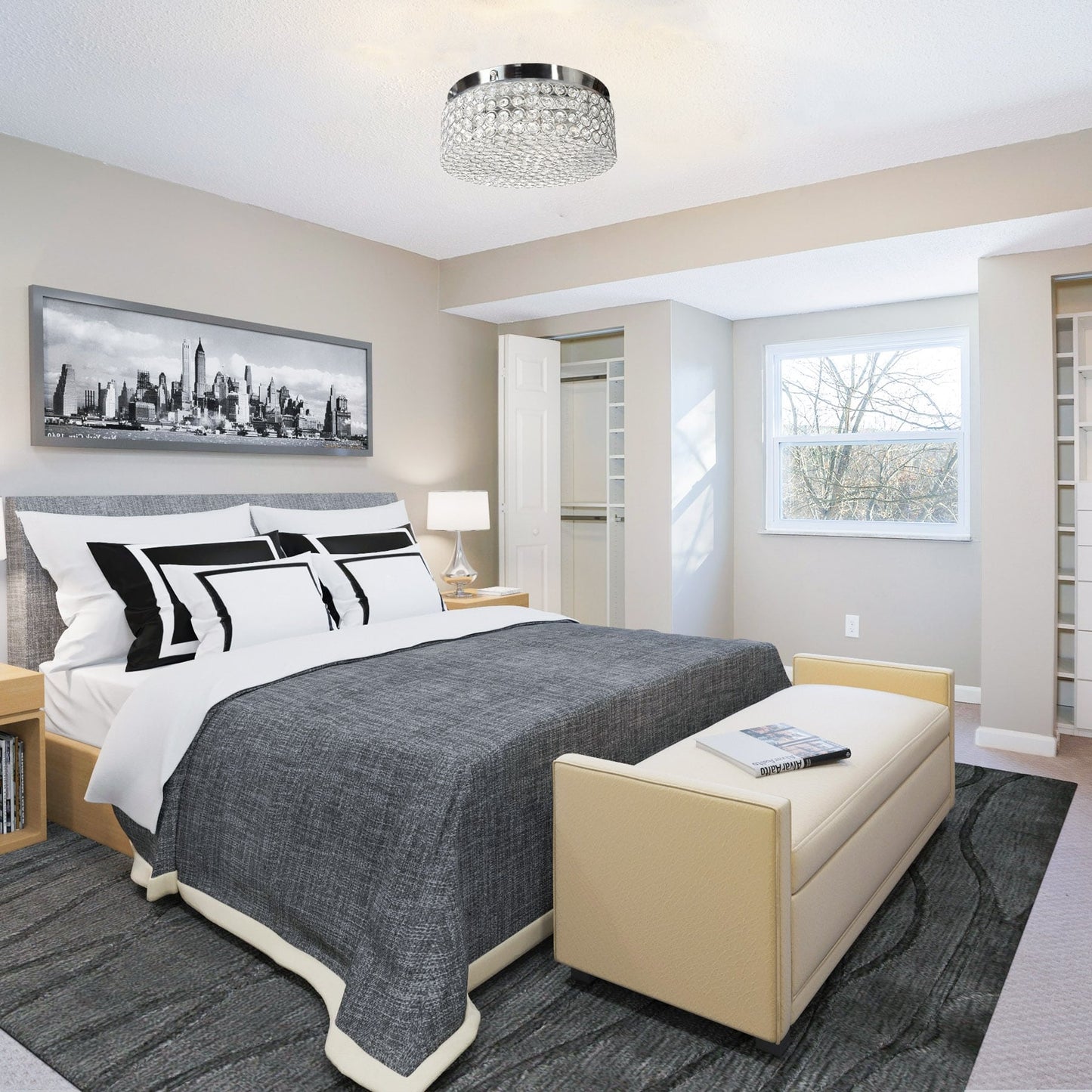 CO-Z Modern 2-Light Round Crystal Flush Mount Ceiling Light