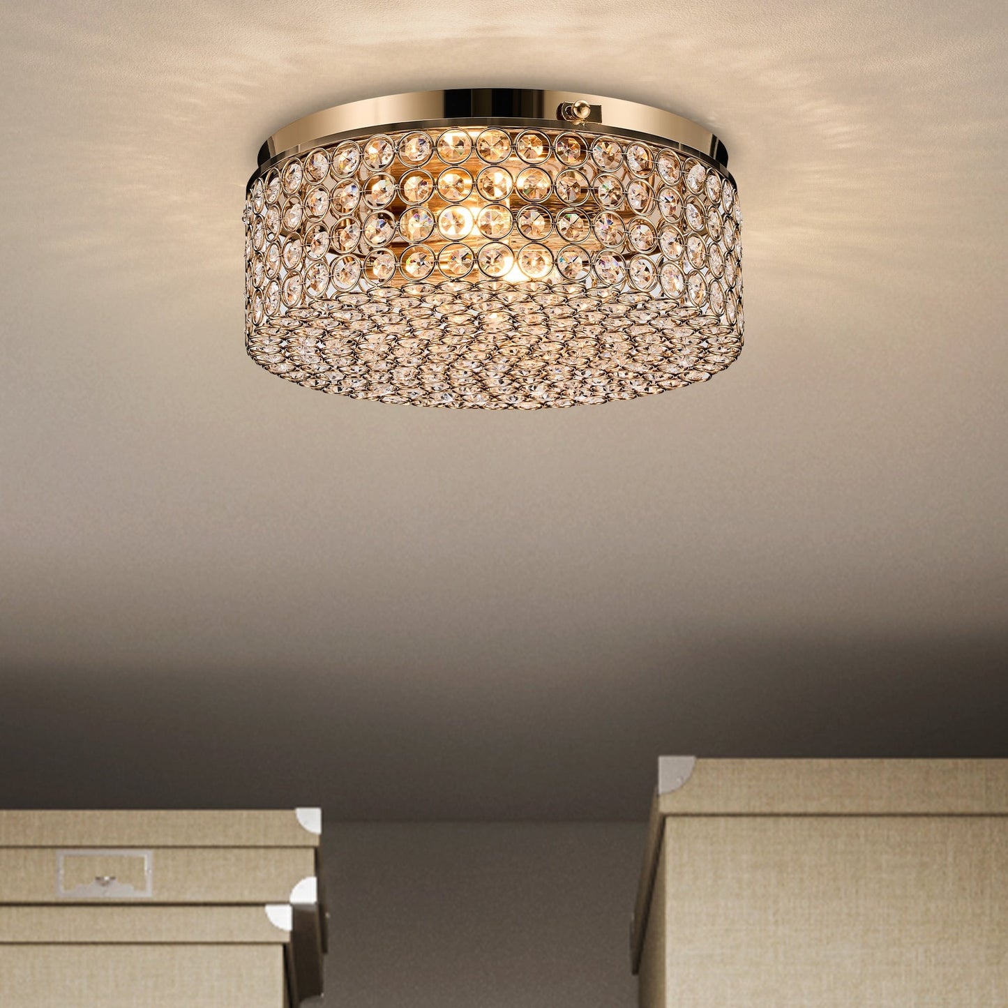 CO-Z Modern 2-Light Round Crystal Flush Mount Ceiling Light