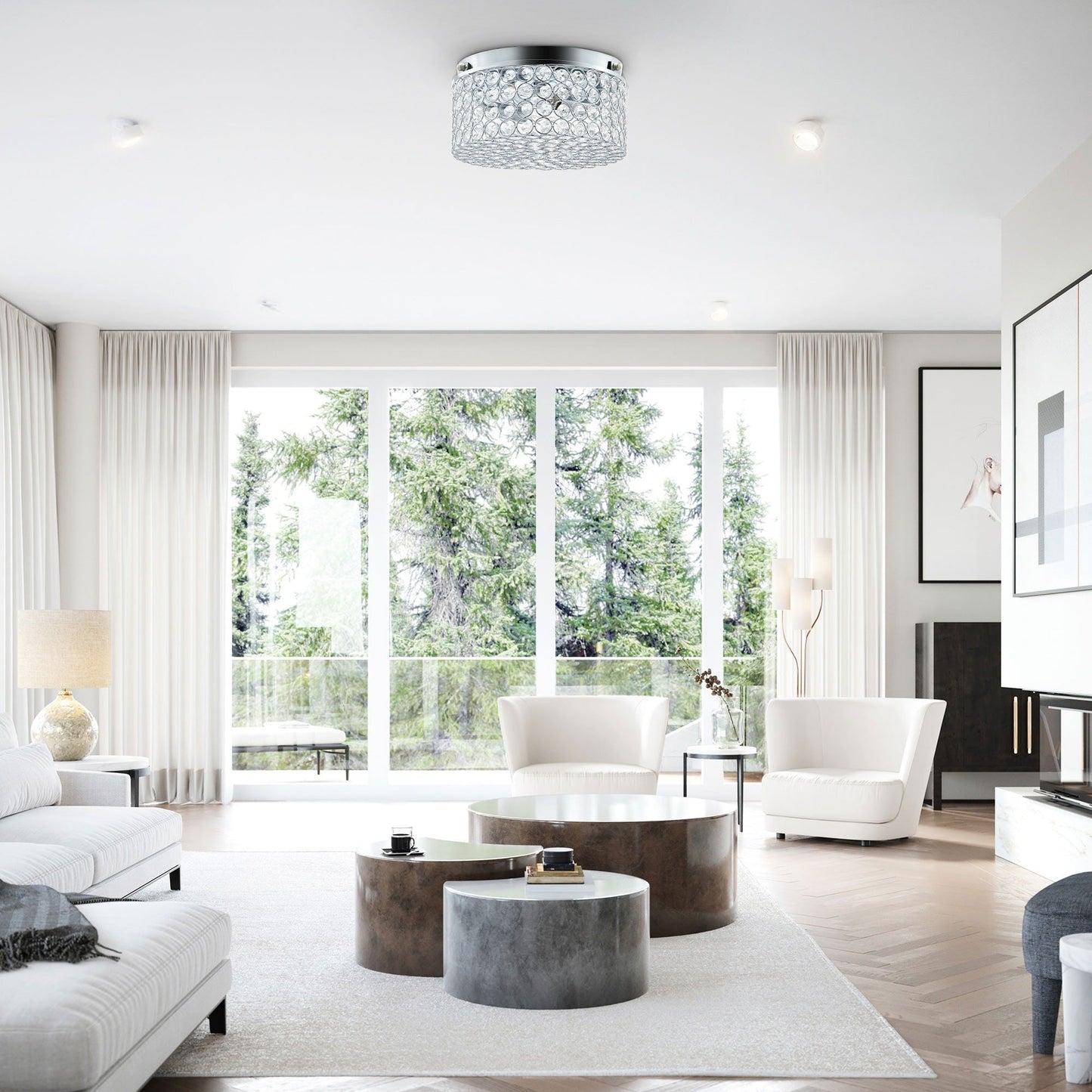 CO-Z Modern 2-Light Round Crystal Flush Mount Ceiling Light