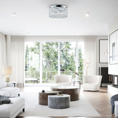 CO-Z Modern 2-Light Round Crystal Flush Mount Ceiling Light