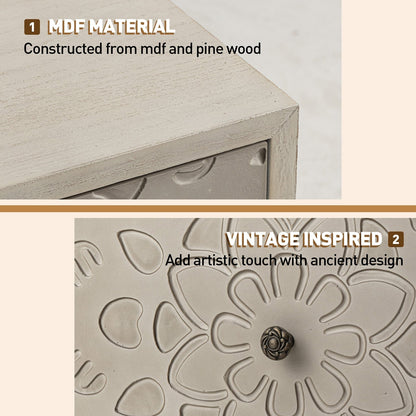 COSIEST Vintage Brown Pattern Solid Wood Nightstand with Drawers