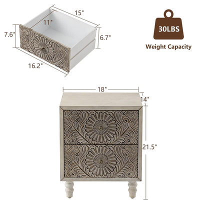 COSIEST Vintage Brown Pattern Solid Wood Nightstand with Drawers