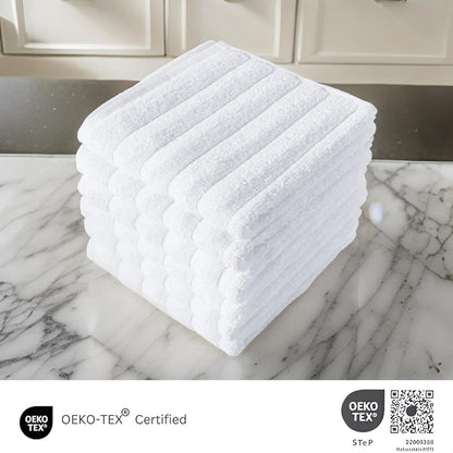 CTT Classic White Ribbed Combed %100 Turkish Cotton Quick Dry and Absorbent Hand Towel Set of 6 - 33 L x 20 W