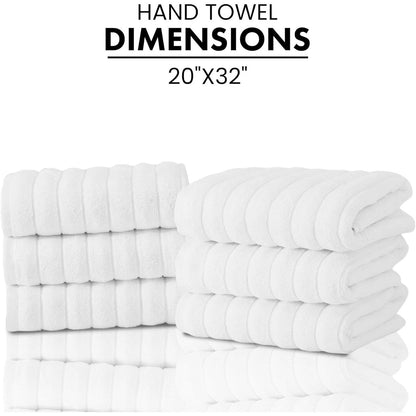 CTT Classic White Ribbed Combed %100 Turkish Cotton Quick Dry and Absorbent Hand Towel Set of 6 - 33 L x 20 W