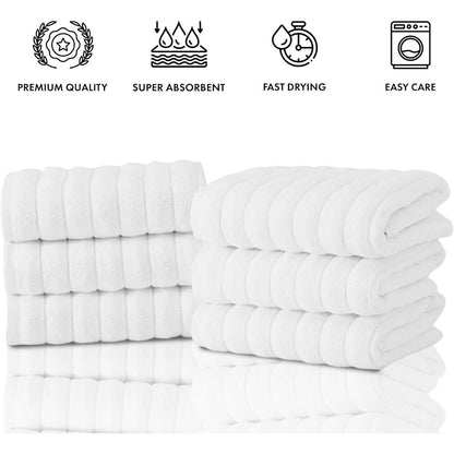 CTT Classic White Ribbed Combed %100 Turkish Cotton Quick Dry and Absorbent Hand Towel Set of 6 - 33 L x 20 W