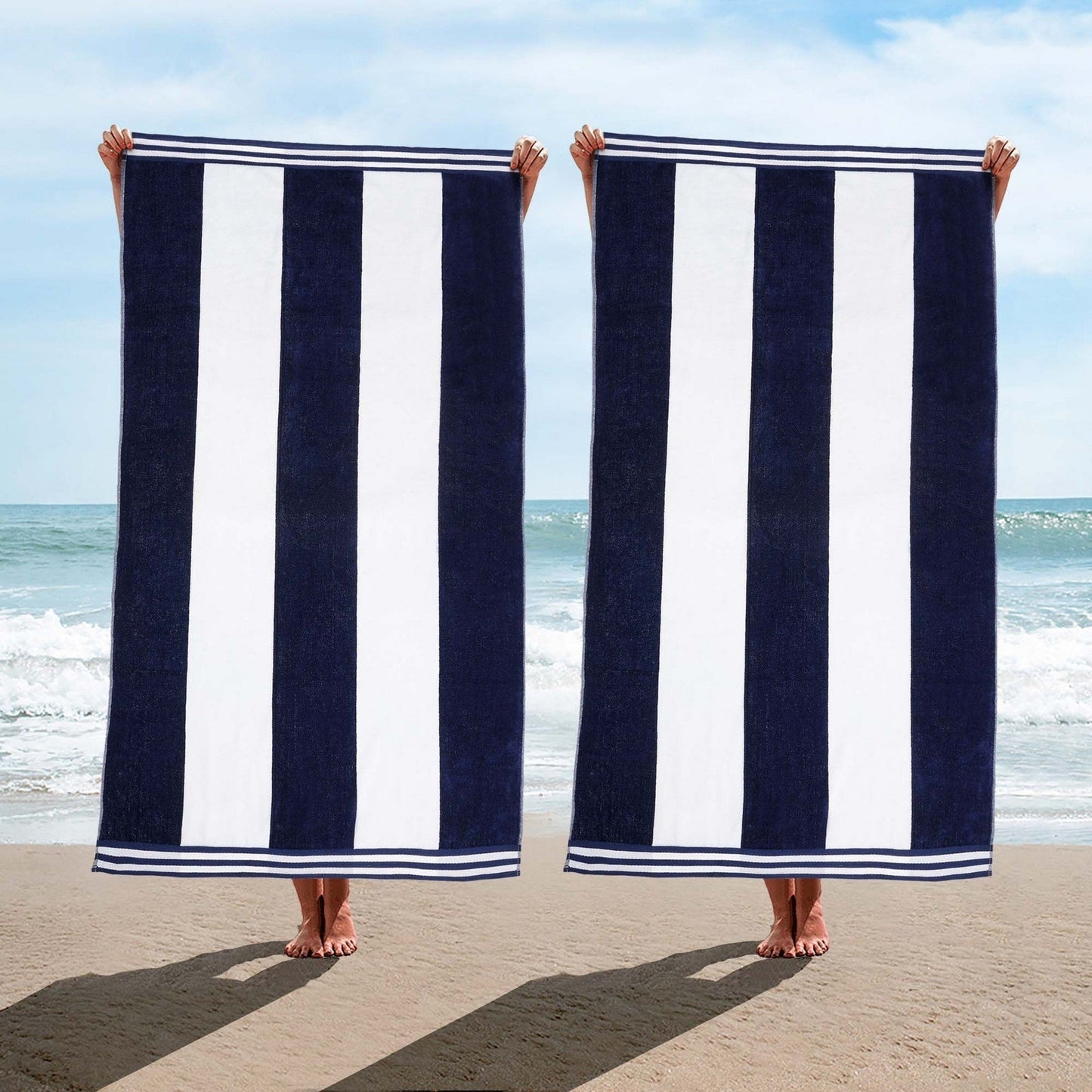 Cabana Stripe Oversized Cotton Beach 2 Piece Towel Set by Superior